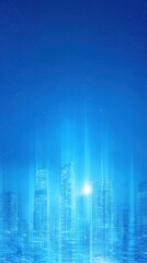 Futuristic Cityscape with Blue Neon Lights and Vertical Lines