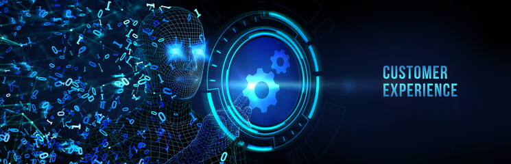 CUSTOMER EXPERIENCE inscription, social networking concept. Business, Technology, Internet and network concept. 3d illustration