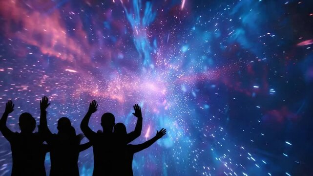 Silhouettes Celebrate Cosmic Fireworks Night Show.