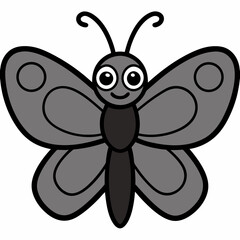 A black outline of printable friendly butterfly with big wings coloring page will be delicate and beautiful, black outline, flat colour, no text, isolated on white