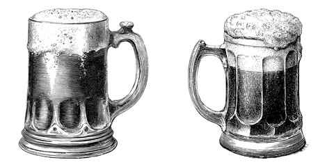 Beer Mugs in Vintage Engraving Style isolated on Transparent Background perfect for Brewery and Oktoberfest Graphics