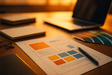 Designer's Workspace Featuring Layout Mockup Notebook Laptop and Color Palette