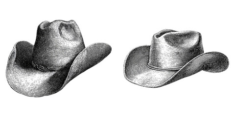 Cowboy Hats in Vintage Engraving Style isolated on Transparent Background perfect for Western and Country Themes