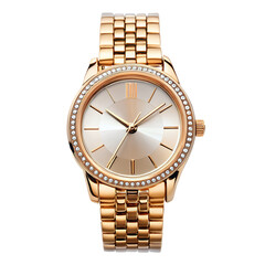 Trendy rosegold wrist watch with metal strap isolated png