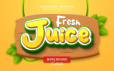 Fresh juice yellow cartoon 3d text effect editable