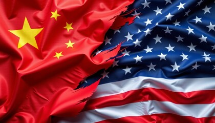 Flags of US and China United in Harmony Amid Rivalry and Policy