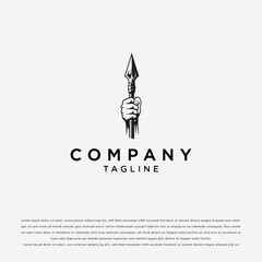Minimalist Spear and Hand Logo with White Line Art on White Background