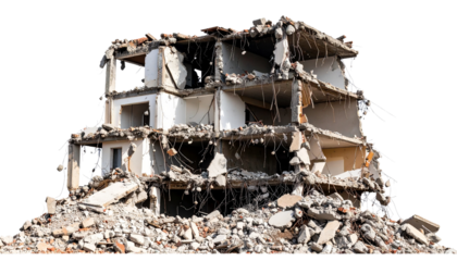 Transparent PNG available destroyed buildings after earthquake or world war, isolated on white background as transparent PNG