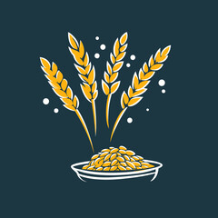 Golden wheat ears with pile of grains flat minimalist vector illustration agriculture cereal harvest concept organic farming food icon design