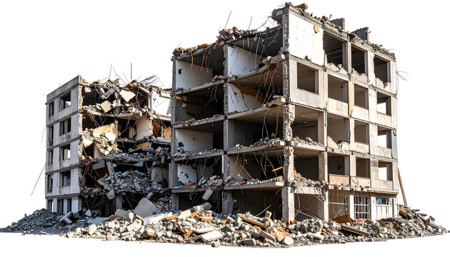 Transparent PNG available destroyed buildings after earthquake or world war, isolated on white background as transparent PNG