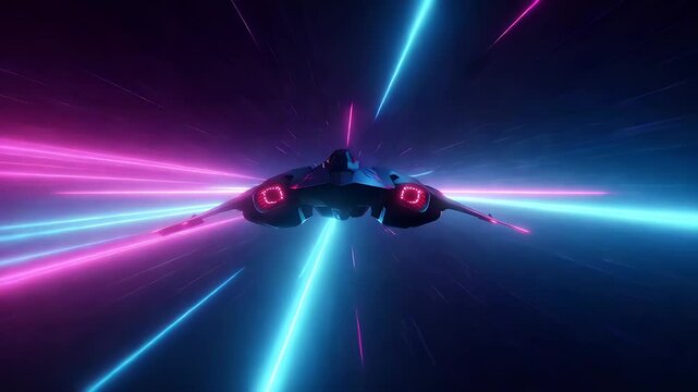 Futuristic spacecraft traveling through a vibrant neon tunnel - Powered by Adobe