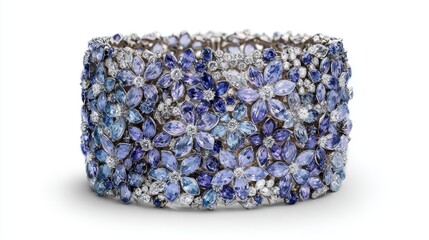 Elegant Floral Bracelet Adorned with Blue and White Gemstones