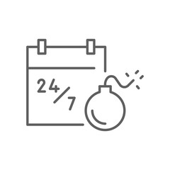 Nonstop work overload icon Editable thin line symbol showing burnout calendar with bomb representing remote worker stress and fatigue outline style