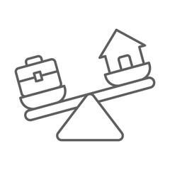 Unbalanced lifestyle icon Editable thin line symbol showing home job tension remote worker fatigue with briefcase and house outline graphic