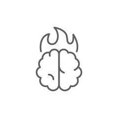 Exhausted brain icon Outline editable stroke icon showing flaming brain for mental burnout and chronic stress from job overload