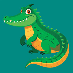 Fototapeta premium Cute cartoon crocodile smiles broadly.