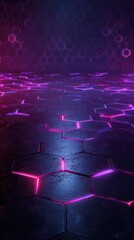 Hexagonal Floor with Neon Lights in a Dark Environment