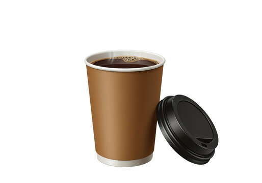 A single brown takeaway coffee cup with a black lid isolated against a PNG background, coffee, takeaway, to go, cup, beverage, drink, caffeine, brown, paper, black, lid, isolated, mockup, espresso, ca