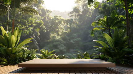 Lush green jungle landscape with dense vegetation and exotic trees creating a tranquil and serene natural environment