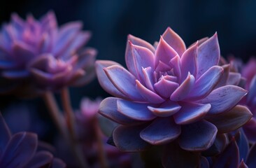 Close-up of a Vibrant Purple Succulent with Soft Lighting and Dark Background