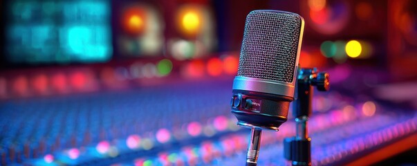 Close-up of a Studio Microphone in a Vibrant Recording Booth