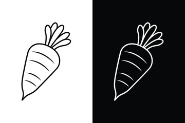 Parsnip Root Outline Vector. Minimalist Line Art in Black White Style