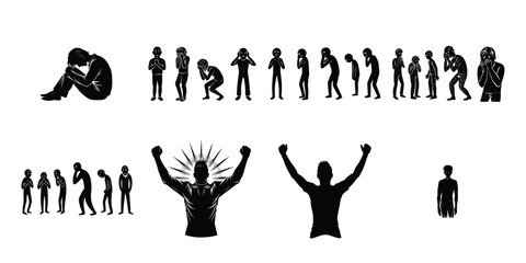 Emotional Human Poses Silhouette Collection – Sad, Shy, Nervous, Excited 