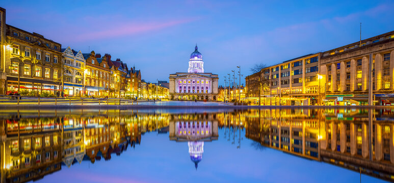 Downtown Nottingham city skyline, cityscape of England