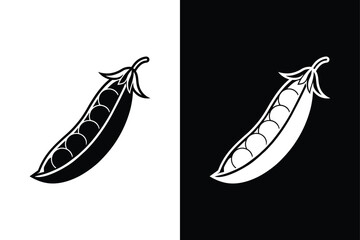 Peas Pod Icon Vector. Simple Silhouette Vegetable Symbol in Black and White