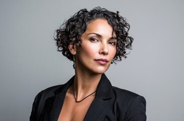 Close-up Portrait of a Woman with Curly Hair and Statement Earrings
