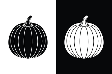 Simple Flat Pumpkin Icon. Vector Silhouette Vegetable in Black White Style