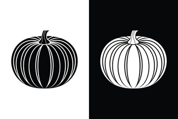 Pumpkin Icon Vector Illustration. Flat Vegetable Silhouette in Black and White