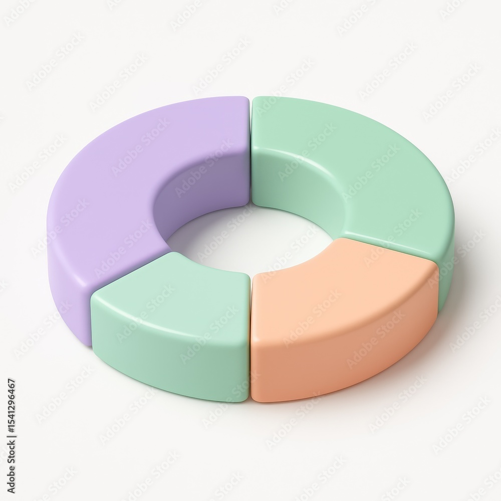 Poster data visualization: a clean and minimalist image of a colorful 3d donut chart, representing data and