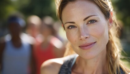 Confident Woman Smiling Outdoors with Blurred Background