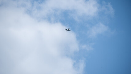 Airplane Flight Cloud Blue Sky Aviation Transportation Jet Scenic Skyview Motion Altitude Aerial View Plane