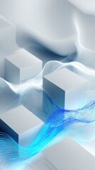 Abstract Cubes with Flowing Blue Waves