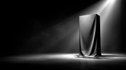 Mysterious Object Covered with Cloth Under Spotlight