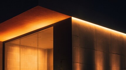 Modern Building Facade with Warm Lighting at Night