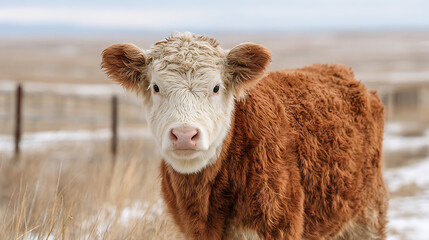 A solitary dairy cow with textured fur, bathed in gentle light, embodying rustic serenity.