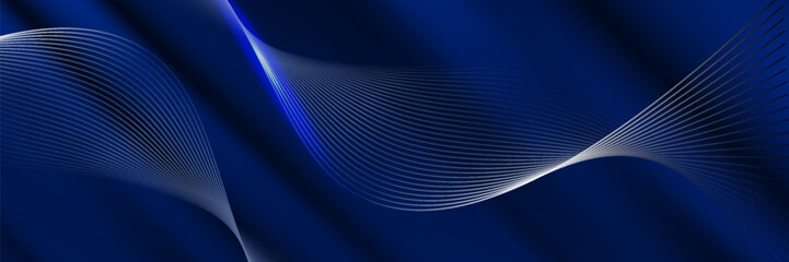 Abstract luxury glowing lines curved overlapping on dark blue background. Template premium award design.