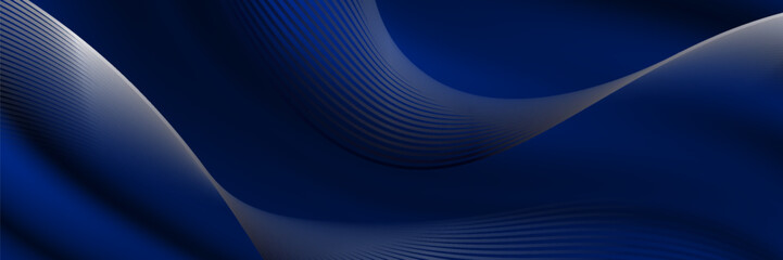 Abstract luxury glowing lines curved overlapping on dark blue background. Template premium award design.