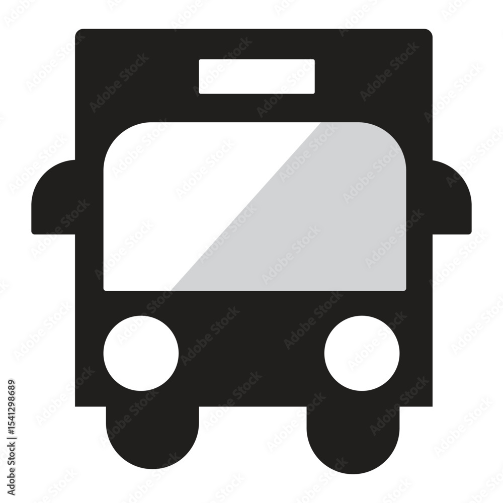 Poster stylized front view of a bus icon featuring a black outline