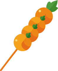 A skewer with marinated chicken pieces, garnished with cilantro with white background