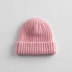 Soft Pink Knit Beanie Hat on a Light Background for Winter Wear