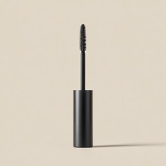 Obraz premium Black Mascara Tube with Brush on Minimal Beige Background