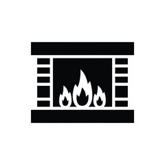 Simple black fireplace icon with flames