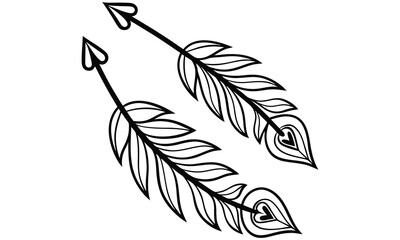 Two ornate arrows with heart shaped tips and feather details