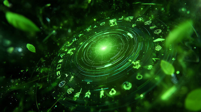 Glowing Green Circle of Natures Mystical Runes and Leaves