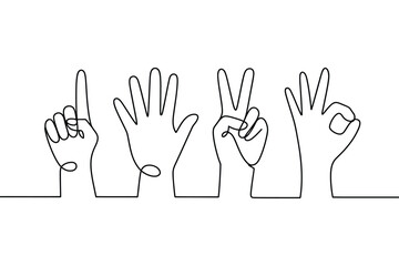 Continuous line drawing of hands showing numbers one to five