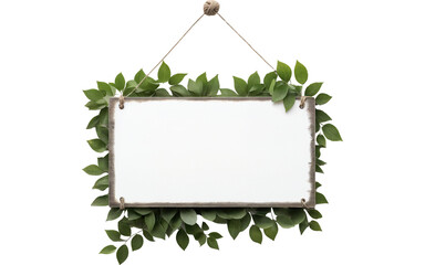 wooden photo frame with green leaves on transparent background